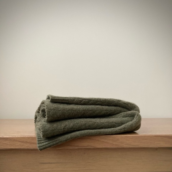 joodito 100% cashmere sweater snood turtleneck cowl collar cableknit warm green - Picture 6 of 8